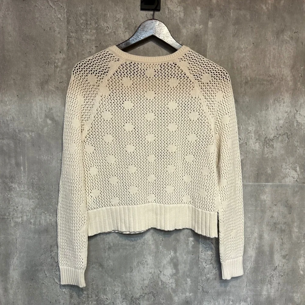 Banana Republic Cream Cotton Open Knit Polka Dot Pointelle Sweater Womens M Boho